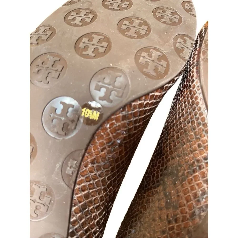 NWOB Tory Burch Amy Brown Snake Skin Leather Block Low Heels 10.5 US